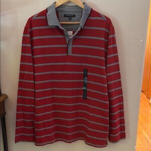 Banana Republic Dark Red & Gray Striped Long-Sleeved Polo Men’s XL